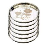 KC Stainless Steel Dinner Plate | Thali | Khumcha Plate with Laser Design Set of 6 Plates (Diamm. 27 Cms) (Set of 6 Thali)