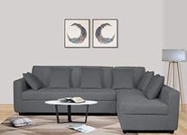 Adorn India Rio Decent L Shape Right Side Handle 6 Seater Corner Sofa Set (Grey)