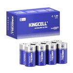 KINGCELL C Batteries 8 Pack, Alkaline Hight Performance C Battery with 7-Year Shelf Life，Long-Lasting Power 1.5V C Cell Battery for Flashlights,Remotes,Clocks,Stereos,etc.