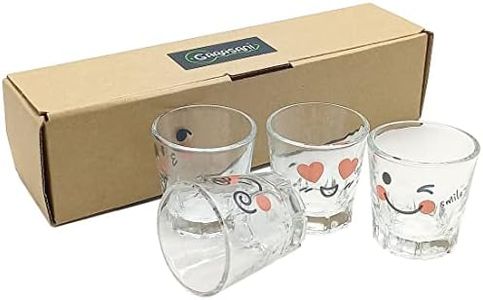 Korean Funny Characters Soju Shot Glasses Set 1.7 oz, Korean Soju, Whiskey, Tequila, Vodka, espressos, Desserts, Party Decorations, Clear Glass, Set of 4 (Character Shot Glass)