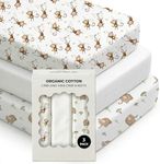 100% Organic Cotton Crib Sheets (3-Pack) - GOTS Certified - Breathable Organic Crib Sheets - Double-Elastic for Secure Fit, Extra Protection for Your Baby - Gender-Neutral Sheet (28"x55")/ 140 x 70cm