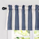 DriftAway Chris Linen Lined Valance Double Layer Thermal Insulated Room Darkening Blackout Valances 3 Inch Rod Pocket Vertical Striped Kitchen Valance for Bathroom 52 Inch by 18 Inch Ivory Dark Blue