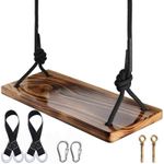 ATFWEL Tree Swing Seat, Carbonized Hanging Swing Seat with Adjustable Rope for Adult Kids Garden,Yard,Indoor,Outdoor Durable Wooden Swing Can Withstand 440LB (17.7x7.9x1.0 inch)