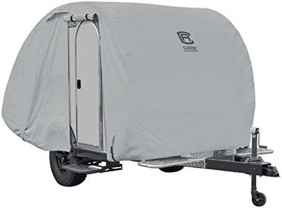 Classic Accessories Over Drive PermaPRO Teardrop Trailer Cover, Fits 10' - 12'L x 6'W, Resists Tears, R-Pod Cover, Travel Trailer Storage Cover, Compatible with R-Pod/Clamshell Trailers, Grey