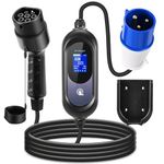 EVJUICION EV Charger 7KW Type 2, 6M 8/10/13/16/32A, 12 Hours Delay Timer, IP67 Waterproof, 7.4kW Home Electric Car Charger with Large Digital Display, 32Amp Commando Socket, Wall Mount Holder
