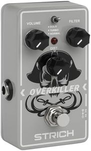STRICH OVERKILLER Metal Distortion Pedal for Electric Guitar, Compact Mini Unit, True Bypass, 3 Control Knobs, Volume, Filter, Distribution, Three Modes, Solo, Turbo, Normal, 9V DC, Grey White