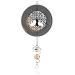 Haokaini Metal Wind Spinner 3D Tree of Life Wind Spinner Hanging with Gazing Ball Spiral Tail Rotating Spin Tree Metal Wind Sculptures for Garden