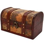 Decorative Wooden Box Vintage Case Pirate Treasure Jewelry Chest, Handmade Stylish Jewelry Storage Case Solid Wood Covered with PU Leather, 7.1 * 3.9 * 4.1in Decor Box Gifts