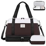 Travel Duffel Bag, ETRONIK Weekend Bag for Women with Shoes Compartment & Wet Pocket, Overnight Hospital Bag with Toiletry Bag, Carry On Bag for Yoga, Sports (Dark Brown)