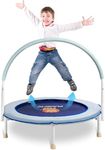 Pukomc 36'' Mini Trampoline for Kids Exercise,Rebounder with Foam Handle and Safety Padded Cover, Foldable Toddler Trampolines for Indoor Outdoor,Blue