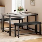 GAOMON Dining Table Set for 4, Kitchen Table with 2 Upholstered Benches, 3 Piece Dining Room Table Set, Rectangular Space Saving Kitchen Table Set for Apartment, Studio, Home, Rustic Gray