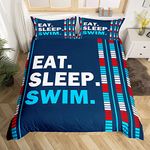 Water Sports Theme Duvet Cover,Kids Water Sports Theme Bedding Set,Navy and Red Comforter Cover for Boys Girls Room Decor,Swim Lover Lightweight Bedspread Cover Single Size with 1 Pillow Case