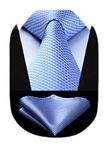 HISDERN Light Blue Ties for Men Wedding Tie & Pocket Square Set Formal Business Necktie Handkerchief Houndstooth Neckties