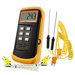 GAIN EXPRESS K-Type Thermocouple Thermometer with 4 Probes(Wired & Stainless Steel) Dual Channel High Temperature Kelvin Scale Meter Indicator (Thermometer with 4 thermocouple Probes)