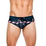 Lukitty Men's Flamingo Print Thong Swimwear Bikini Pouch Briefs Beach Swimsuit XXL Green