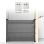 Kids Station Retractable Safety Gate for Kids with Glass Mounting Stickers - Barrier Fence - for Door and Hallways - Retractable Mesh - Height 90cm or 2.9ft - Expandable to 180cm or 6ft (Black)