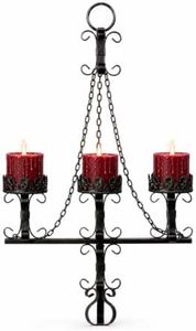 Black Wall Candle Sconces,3 Iron Candelabra,Gothic Victorian Decor,Rustic wall Candle Holder for Bathroom,Living Room,Dining Room Indoor Outdoor Use