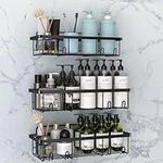 UZIMOO Shower Caddy Black - Bathroom Shelves Organiser No Drilling Adhesive Bathroom Shelf Wall Mounted, Rustproof Stainless Steel Shower Storage Shelves Rack for Shampoo Conditioner, 3 Pack