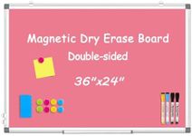 WALGLASS Magnetic Whiteboard 36"x24" Dry Erase White Board for Walls with Pen Tray, Aluminium Frame and Dry-Wipe Writing Surface for Kids' Drawing, Home, and Office (Pink)