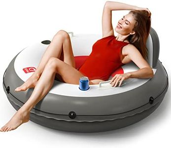 QPAU Inflatable Tube, 0.4 mm Thickened Puncture-Resistant Heavy Duty Float, River Raft with Ergonomic Backrest, Mesh Bottom & 2 Cup Holders for Family Friends Lake Float