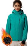 FREE SOLDIER Women's Waterproof Ski Snow Jacket Fleece Lined Warm Winter Rain Jacket with Hood Fully Taped Seams(Lake Blue,XL)