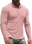 NITAGUT Men's Polo Shirts Long Sleeve Casual Slim Fit Workout Shirts for Golf Tennis Pink, Large