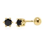 Meissa Stud Earrings for Women Black Cubic Zirconia Earrings 3.5MM Onyx 925 Sterling Silver Screw Back Earrings Black Stones Safety Back Sleep-On Unisex Stud (Gold(Black Stone))