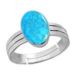 PTM Natural Turquoise/Firoza 4.25 Ratti or 4 Carat Astrological Certified Gemstone Pure Sterling Silver/925 bis Hallmark Adjustable Ring for Women - nfba2425