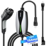 SEGUMA Level 1/2 EV Charger, 16Amp Electric Car Charger Portable EV Charger 25FT Cable with NEMA 6-20 Plug and NEMA 5-15 Adapter, Home Mobile EV Charging Station for J1772 BEVs/PHEVs 110V-240V(Silver)