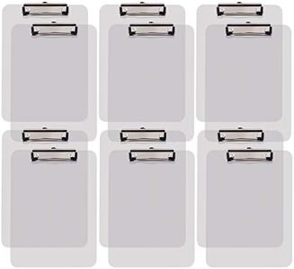 Clear Plastic Clipboards, 12 Pack, Durable, 12.5 x 9 Inch, Low Profile Clip, by Better Office Products, Translucent Clear, Set of 12