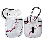 NJJEX AirPods Case, AirPods PU Leather Hard Case, Portable Protective Shockproof Earphone Accessories Cover w/Carabiner/Keychain Compatible for Apple AirPods 1/ Airpods 2 Charging Case [Baseball]