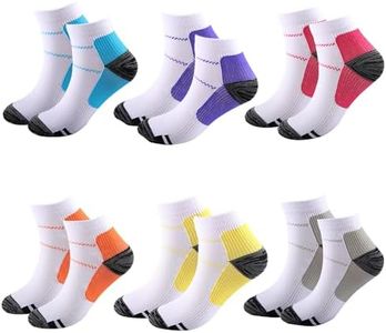 Compression Socks 6 Pairs for Women and Men, Plantar Fasciitis Arch Support Low Cut Running Gym Compression Foot Socks (S/M )