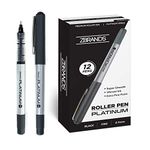 ZBRANDS Platinum Rollerball Pens, Fine Point Roller Ball Ink Pen, Pens for Writing, Fine Micro Point Tip, Black Pen Set with Comfort Grip (0.5mm) Fine Tip Pens for Journaling, 12-Pack (Midnight Black)