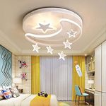 FUMIMID Children's Lamp Modern LED Dimmable Ceiling Light Star Moon Pendant Ceiling Lamp Girls Boys Bedroom Lamp Baby Room Children's Room Living Room Chandelier,White,52cm