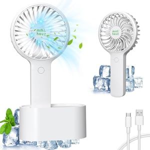 Minthouz Handheld Fan, 90° Automatic Head Shaking Personal Fan with Rotating Base, 3 Speed Adjustable Portable Fan Rechargeable Desk Fan with 2000mAh Built-in Battery, Mini Fan for Office/Home/Outdoor