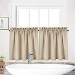 LinTimes Small Short Window Curtain for Bathroom Kitchen, Water-proof Window Covering Kitchen Cafe Curtains, W 30" x H 36",Natural, Set of 2