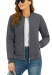 TACVASEN Diamond Jackets for Women Quilted Bomber Jackets Fall Padded Coat Casual Jackets with Pockets Dark Grey, M