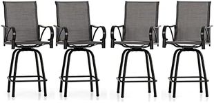 PHI VILLA Outdoor Swivel Bar Stools Set of 4, High Top Patio Bar Stools & Chairs with Armrest & Textilene Fabric for Outside, Grey