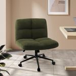 Oikiture Boucle Armless Office Chair with Mid Back and Wide Seat 360 Degree Rotatable Cross Chair Green