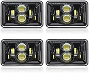 Auxbeam 4x6 LED Headlights, 4PCS 60W DOT Approved Rectangular H4651 H4652 H4656 H4666 H6545 Headlight Compatible with Kenworth Freightliner Peterbilt Ford Probe Oldsmobile Cutlass – Black