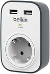 Belkin BSV604VF2M Surge Plus Power Strip (Surge Protector 2.4A, 2m Cable), White/Grey