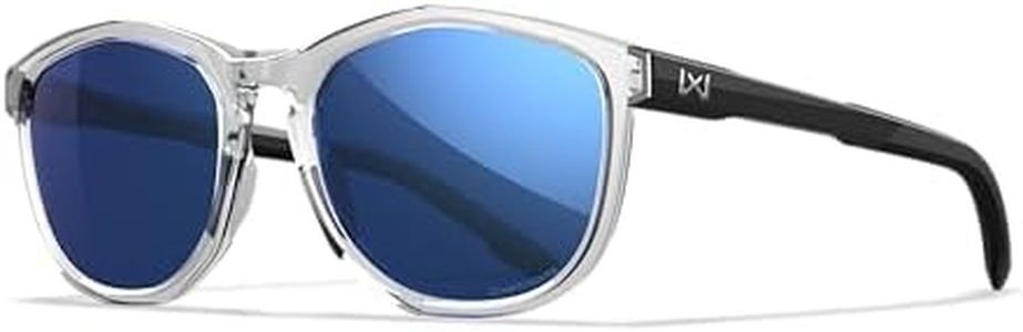 Wiley X WX Bravo Sunglasses Safety Glasses for Men & Women Shatterproof UV Eye Protection Captivate Polarized Blue Mirror Lenses Gloss Clear Frames with Gloss Black Temples ANSI Z87