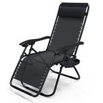 VOUNOT Zero Gravity Chair, Folding Sun Loungers, Recliner Garden Chairs, Outdoor Deck Chairs with Cup and Phone Holder, Black