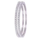 Ratnavali Jewels Beautiful CZ/AD American Diamond Studded Silver White Plated Traditional Round Solitaire Bangles Set for Women RV3152W-2.8