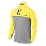 TCA Fusion Gym Tops for Men Training Long Sleeve Running Top Men Gym Clothes - Castlerock Grey/Sonic Yellow, M