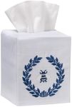 Jacaranda Living Square Tissue Box Cover, Linen/Cotton Fabric Tissue Holder, Decorative Cloth Tissue Cube Cover, Nature Designs Napoleon Bee Wreath (Navy)