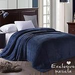 Exclusivo Mezcla Queen Size Fleece Bed Blanket, 230x230 CM Soft Jacquard Weave Waffle Pattern Blankets for Bed Settees, Navy Blue Blanket