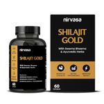 Nirvasa Shilajit Gold 60 Capsules | 100% Pure Himalayan Shilajit Original Capsules | Contains 24 Carat Gold, Gokshura, Akarkara, Triphala, Safed Musli & Ashwagandha - Pack of 1