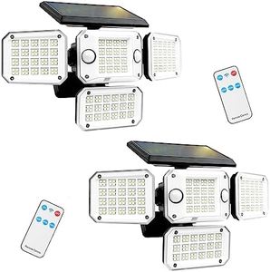 [2Pcs]4 Cabezas Luz con Sensor de Movimiento, 296LED/3 Modos/IP65 Luces Solares Exterior, Focos con Mando a Distancia para Jardín/Garaje/Sendero[Clase Energética A]