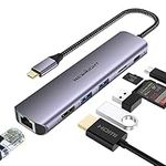 USB C Hub with Ethernet - Newmight 7 in 1 Type C to HDMI Adapter with 1G Ethernet, 4K HDMI, 2 USB 3.0,100W Power Delivery and SD/TF Card Reader, for iPhone 15 Macbook iPad Pro Dell Surface HP and More